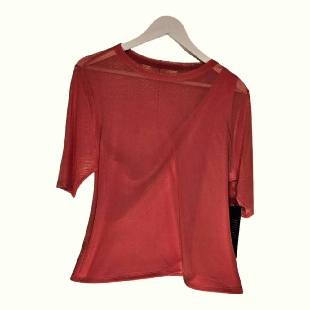 La Rambla Sheer Shell Over One Shoulder Shirt Melon Color Size Large NWT